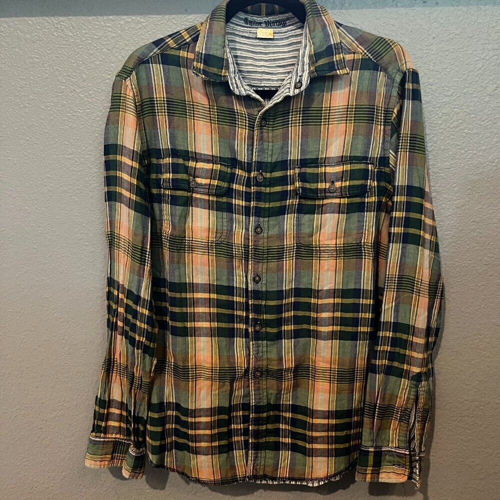 TAILOR VINTAGE 100% Cotton Reversible Long Sleeve Button Down Plaid Shirt EUC -M